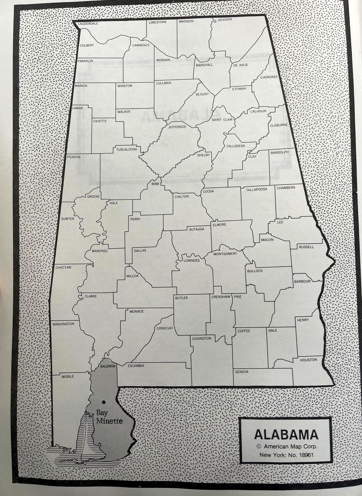 Map showing Bay Minette Alabama in Amish history book