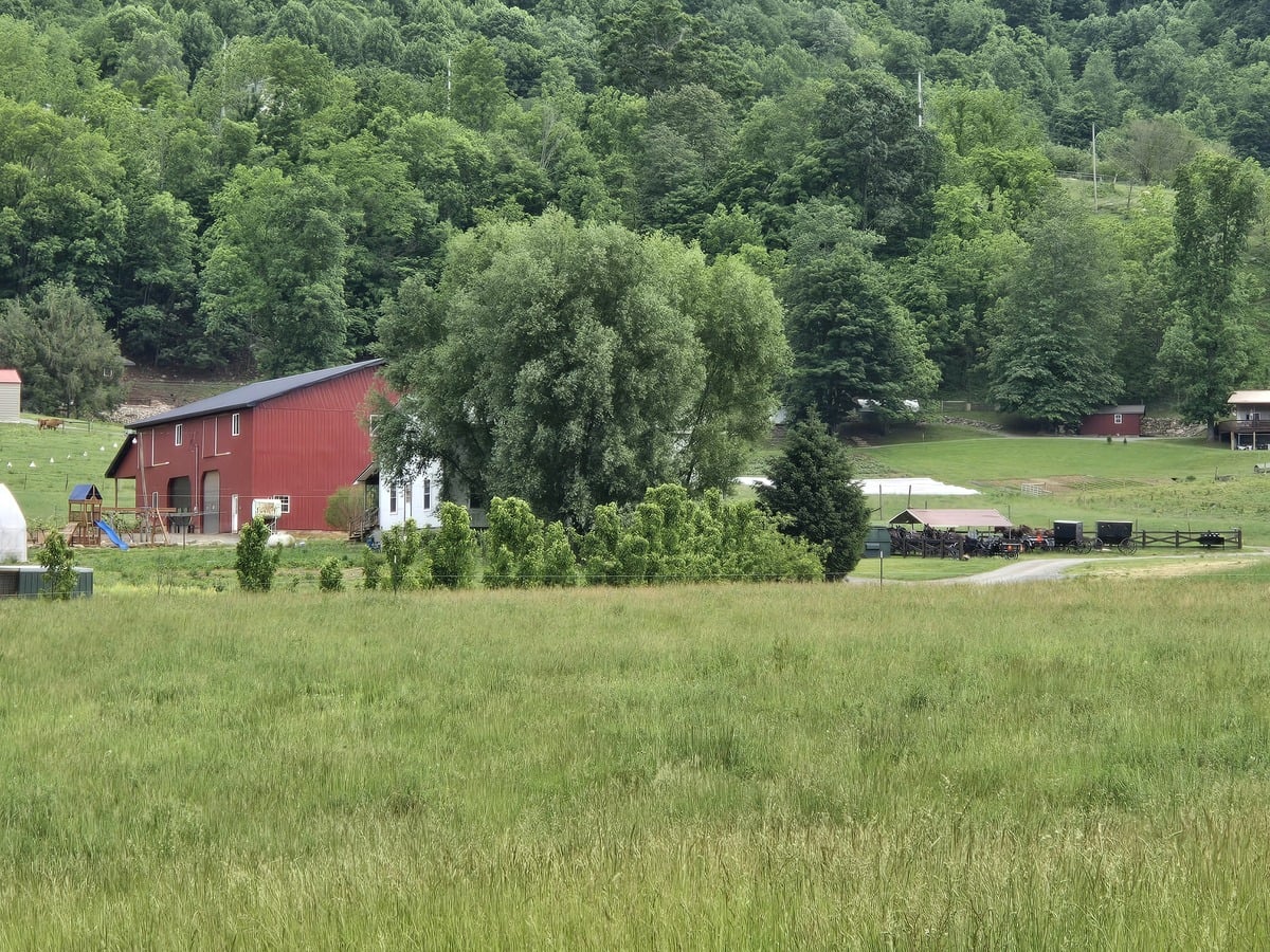 Amish farm red barn buggies parked Pearisburg Virginia