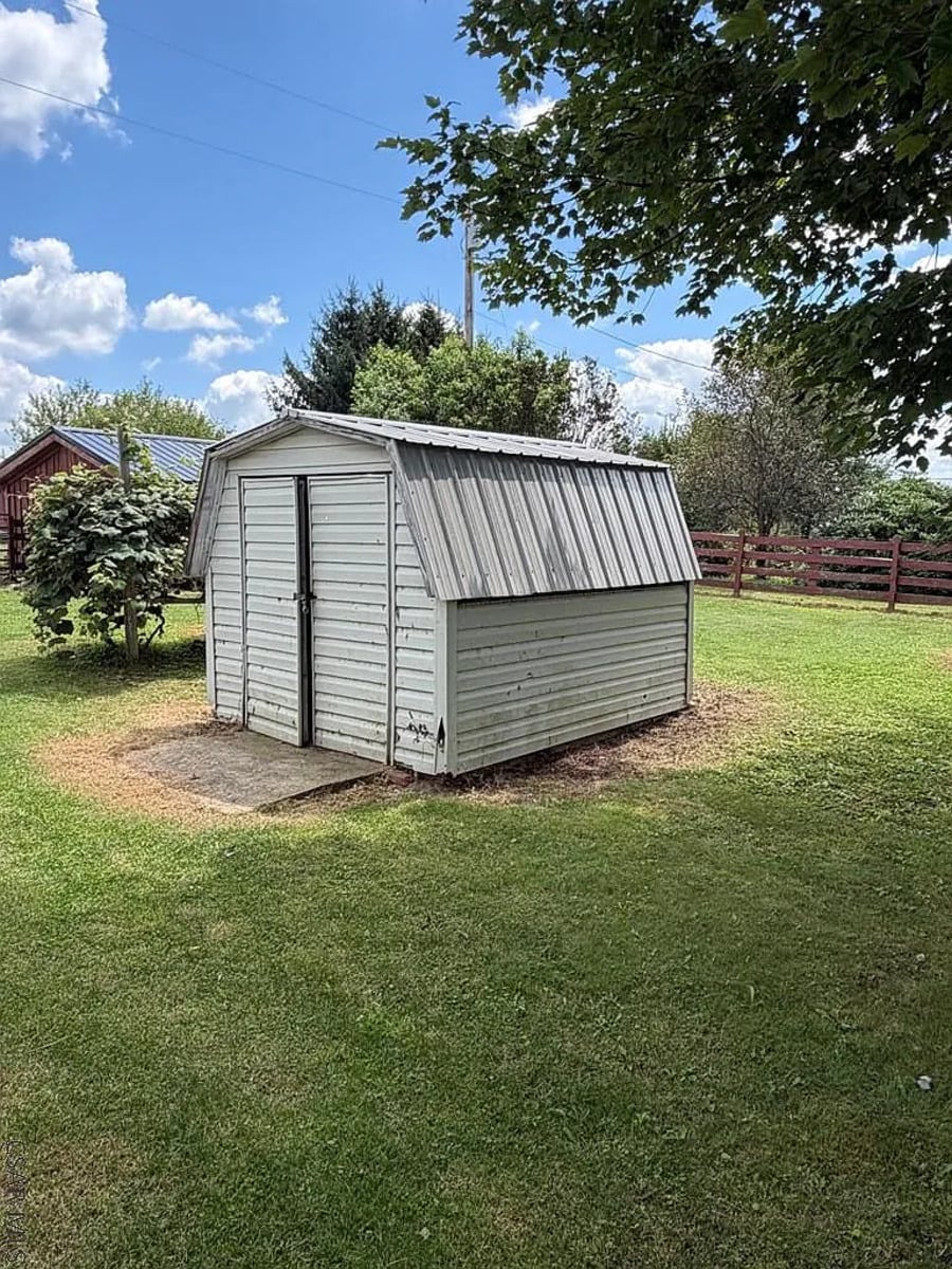 Storage shed in the yard of an Amish home in Punxsutawney, Pennsylvania