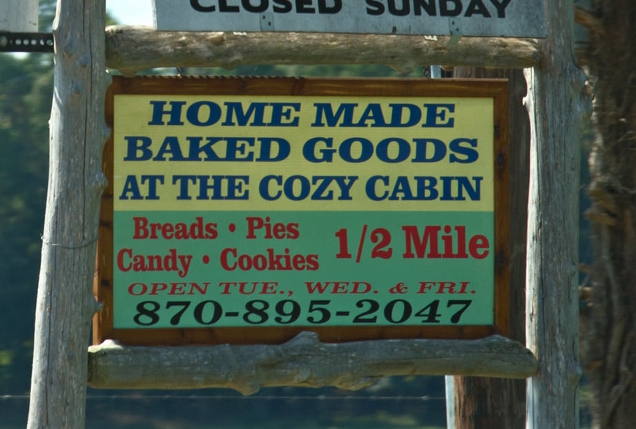 Baked goods sign in an Amish community in Arkansas