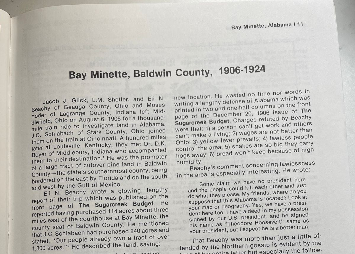 Intro to historical account of Bay Minette Alabama Amish community