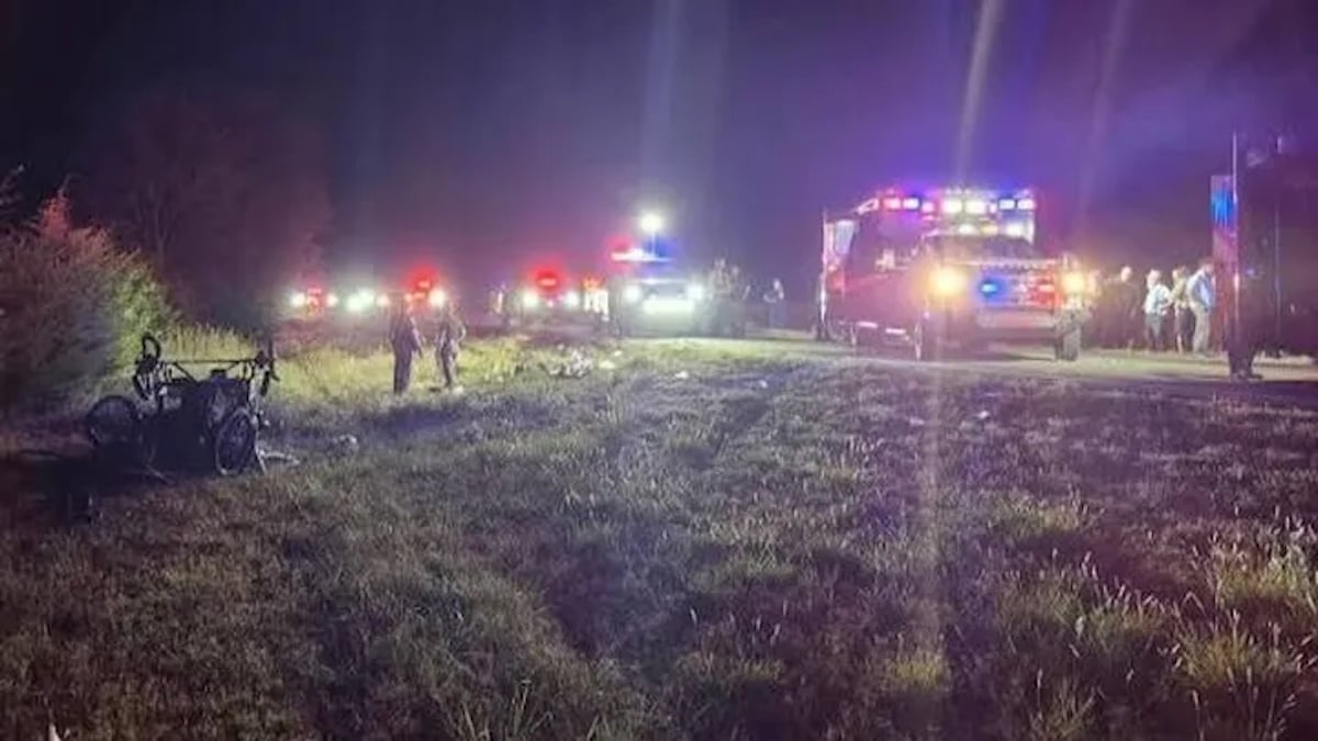 Emergency crews at the scene of the buggy crash on State Highway 48 near Clarita, Oklahoma
