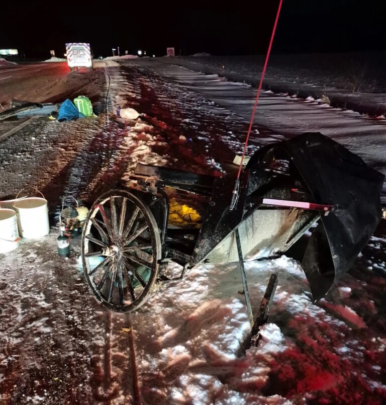 Amish Buggy Totaled in Pre-Dawn Crash; Somehow Amish Man & Children Walk Away