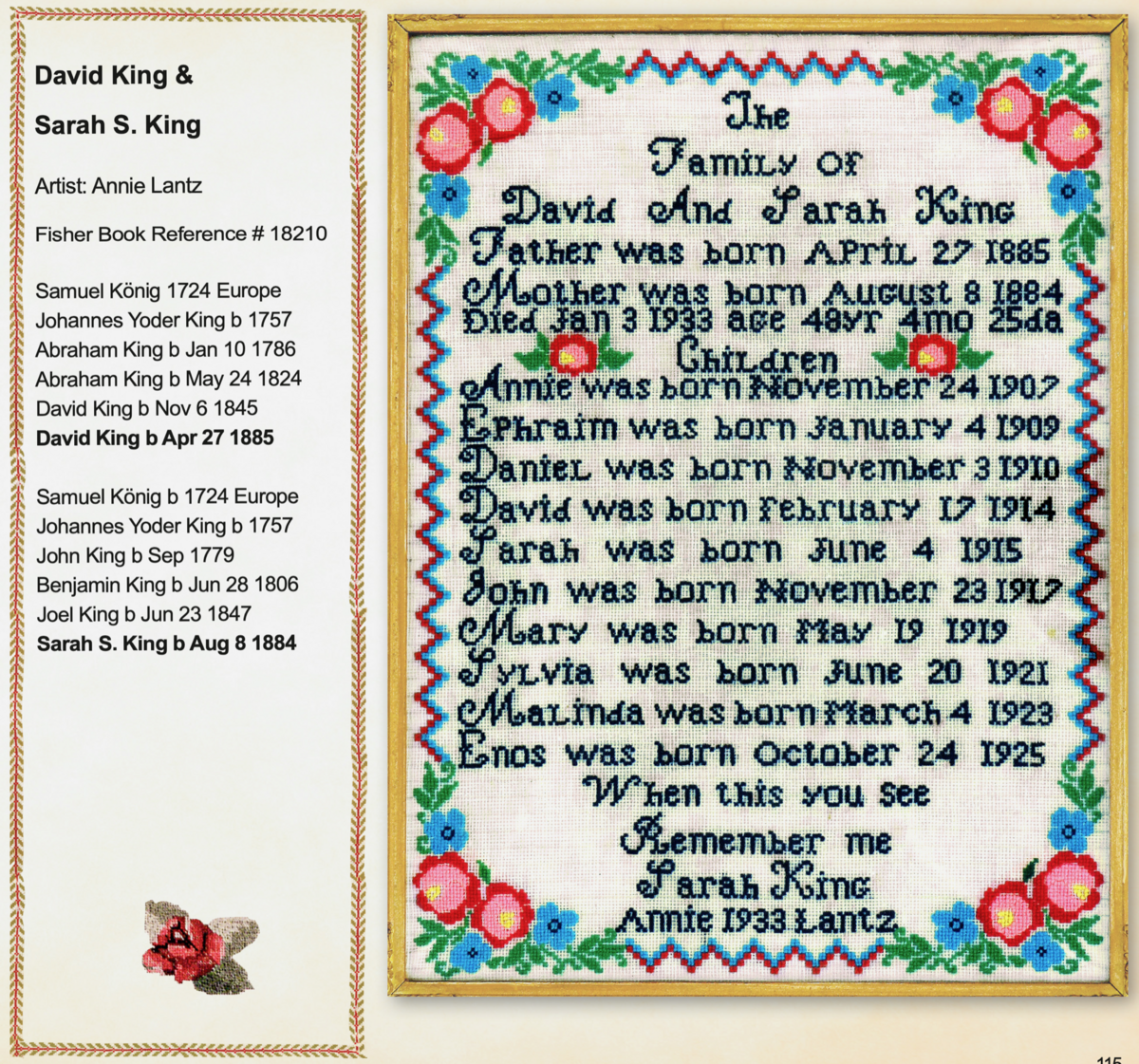 Needlework family record of David King and Sarah S. King by Annie Lantz