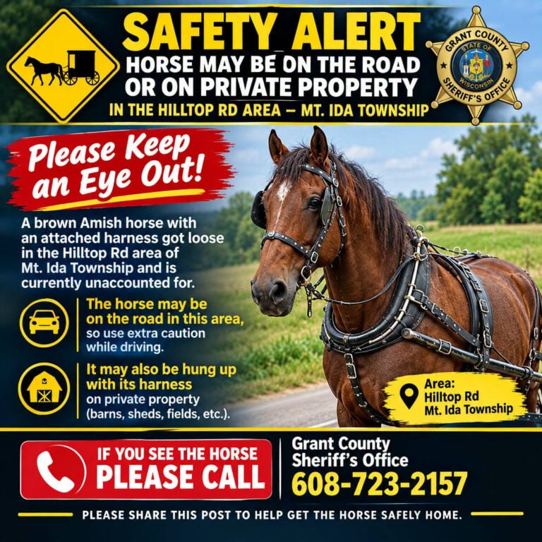 Sheriff Asks Public’s Help To Find Runaway Amish Horse — May Be “Hung Up With Its Harness”