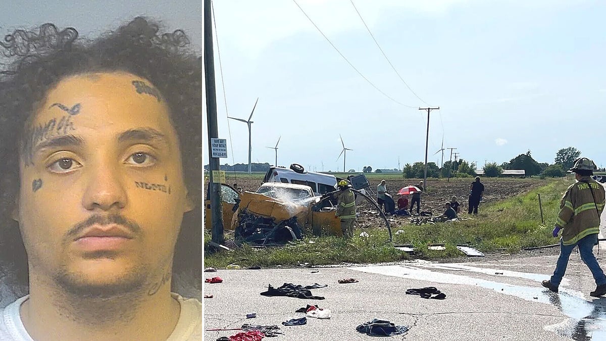 John Stacey and the deadly August 2025 Tuscola County crash scene John Stacey, 26, of Saginaw, and the scene of the August 2025 crash in Tuscola County, Michigan that killed five Amish and one other