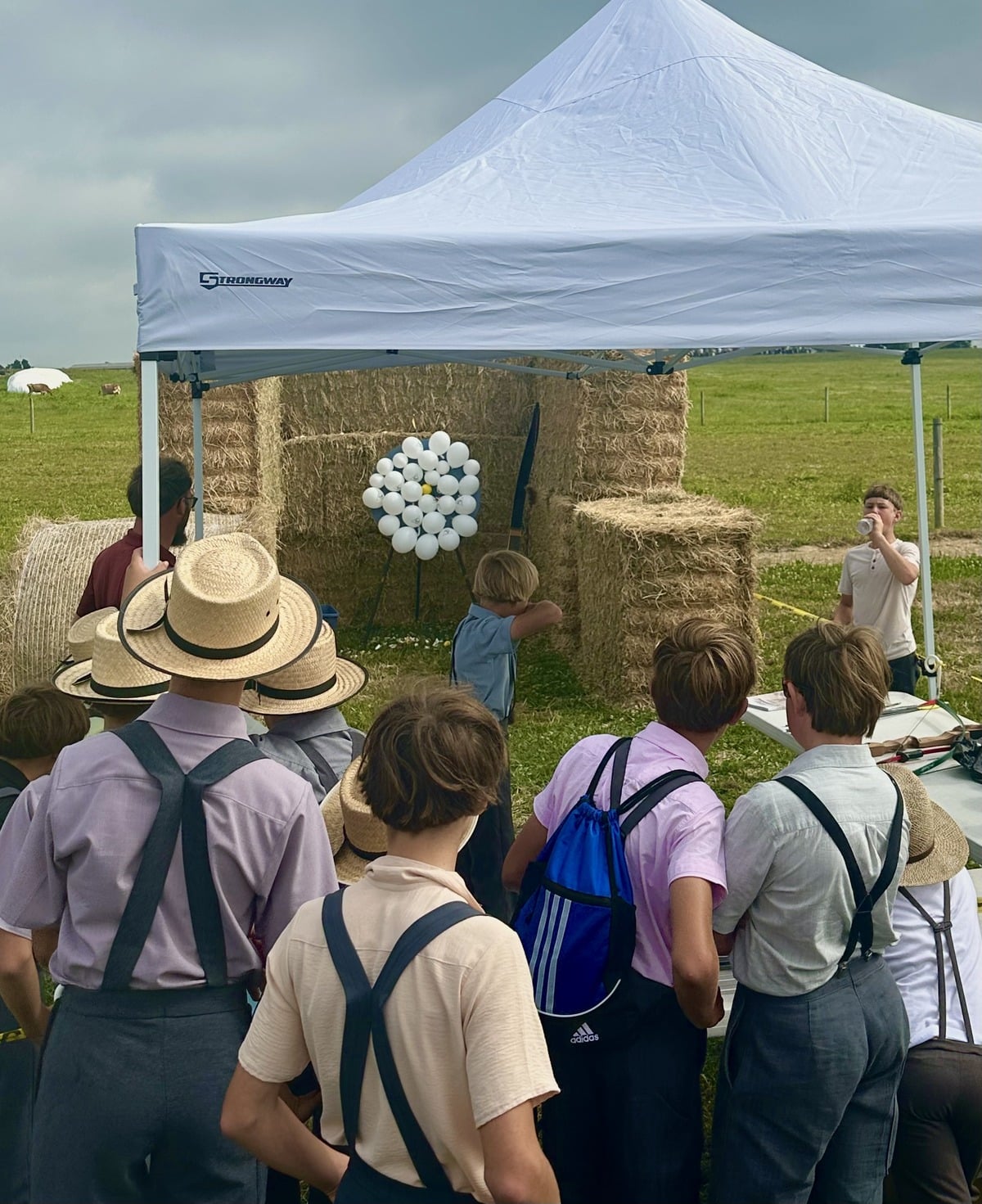 The children's bow shooting range at the Amish Family Farm Field Days