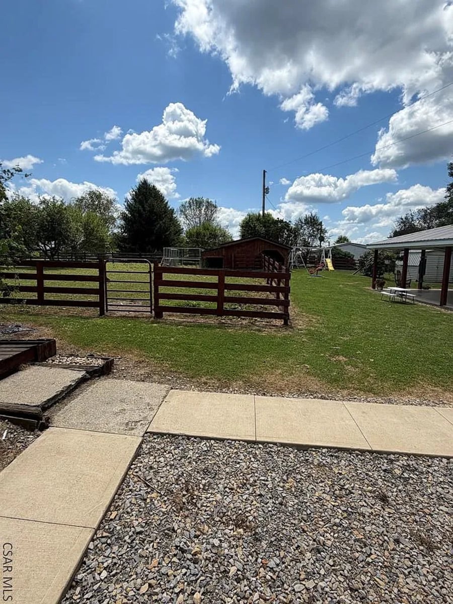 Fenced paddock and small barn on an Amish property in Punxsutawney, Pennsylvania