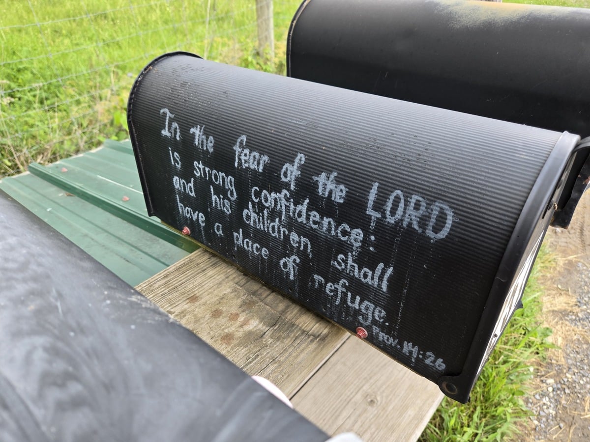 Amish mailbox with Proverbs 14:26 Bible verse Pearisburg Virginia