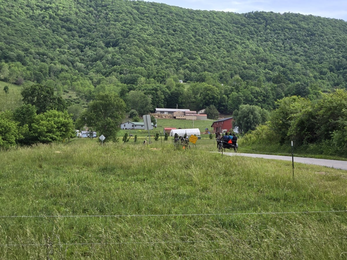 Amish community valley Pearisburg Virginia buggies farms mountain